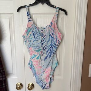 Lilly Pulitzer Pastel Leaf Multicolor Lace-Up Swimsuit